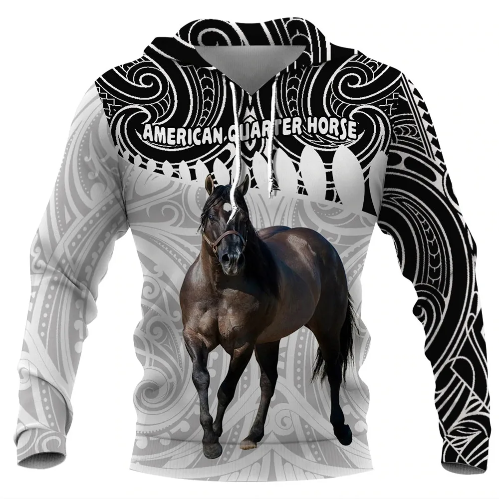 

HX Animals Hoodies 3D Graphic Totem Horse Stallion Sweatshirts Casual Pocket Sportswear Harajuku Men Clothing Dropshipping