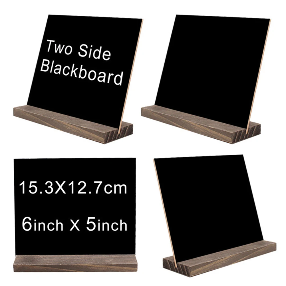 

4Pcs Small Blackboard Vintage Bamboo Display Double Sided Store Table Blackboard Hotel Bar Restaurant Wooden Base
