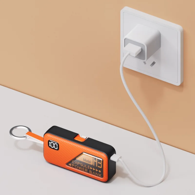 2025 Keychain Digital Display Portable Power Bank Comes with Cable Fast Charging Battery Charger Cases for iPhone Samsung Xiaomi