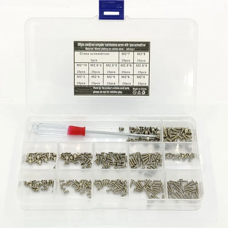 300pcs laptop repair screw kit with 1 screwdriver 12 sizes