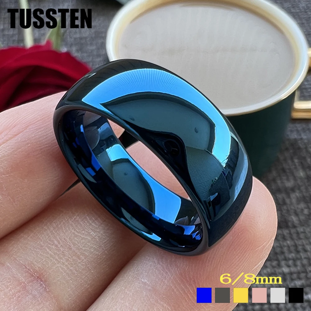 TUSSTEN 6/8MM Tungsten Carbide Ring Men Women Wedding Band Domed Polished Finish Comfortable Fit