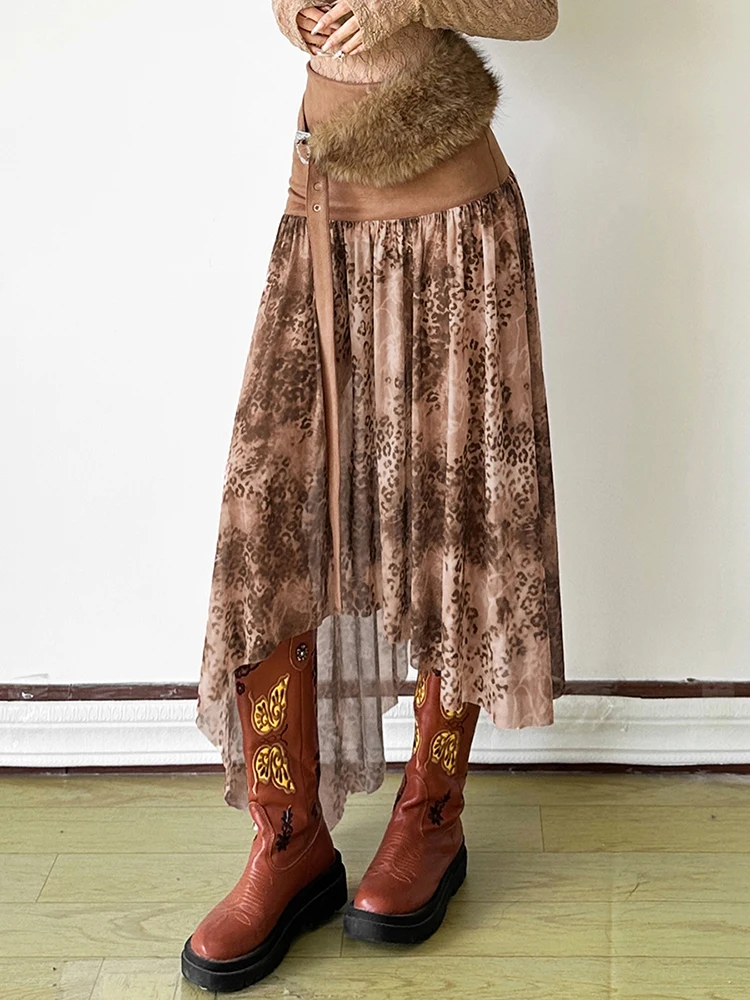 Cutenew ليوبارد طباعة هوتي تنورة المرأة Coquette البرية غير النظامية هيم شبكة المرقعة تمتد منتصف الليل نادي الحفلات الشارع الشهير #3