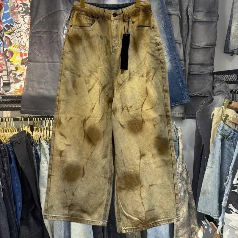 

Американские ретро-джинсы с ручной росписью, выцветшие, длинные брюки, верхняя одежда, мужские и женские, весенний сезон, из нелиняющей джинсовой ткани