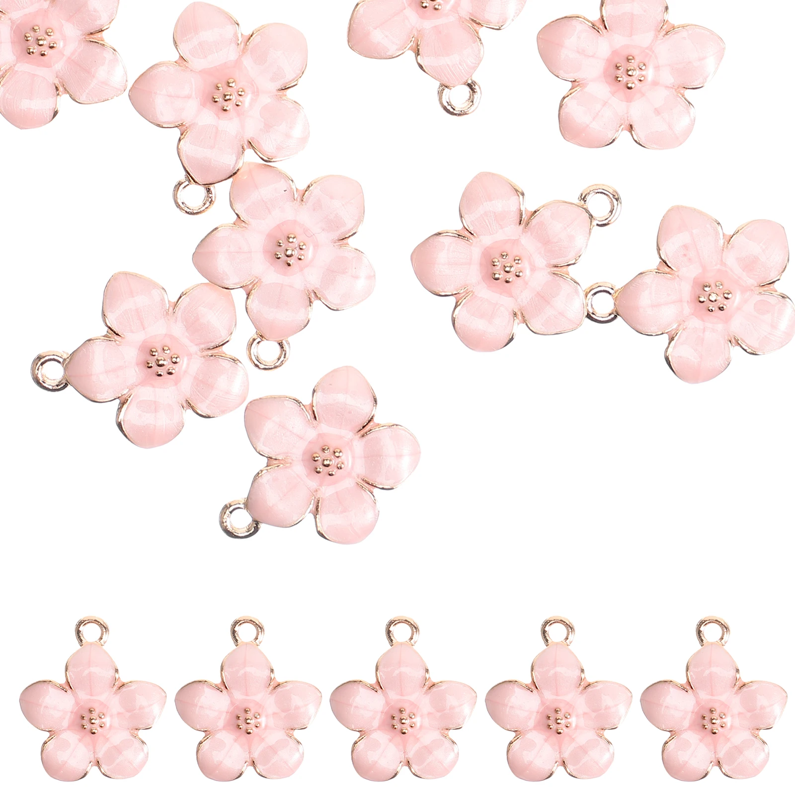 

50pcs Pink Cherry Blossom Pendant DIY Jewelry Supplies Lightweight Flower Charms Decorative Accessories Alloy Pendants