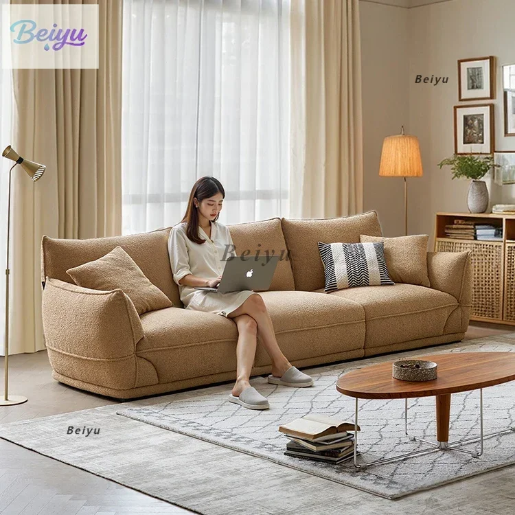 

Palatine sofa modern simple living room straight row three-person fabric sofa retro cream style designer sofa