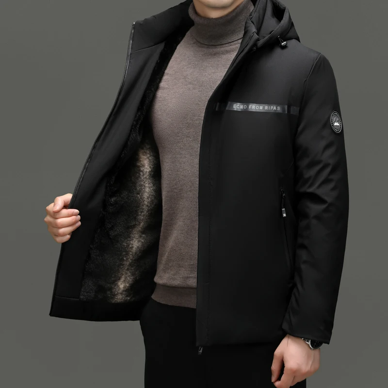 Jaqueta de capuz Windproof masculina, parka espessa e solta, algodão e veludo, casual, de negócios, inverno