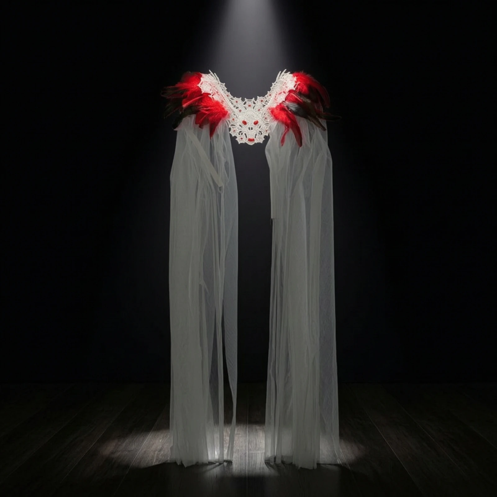 Shoulder Cape with Feathers Flowing Gothic Cape with Skull Feather Shoulder Wrap Layered Accessory Elegant for Cosplayers