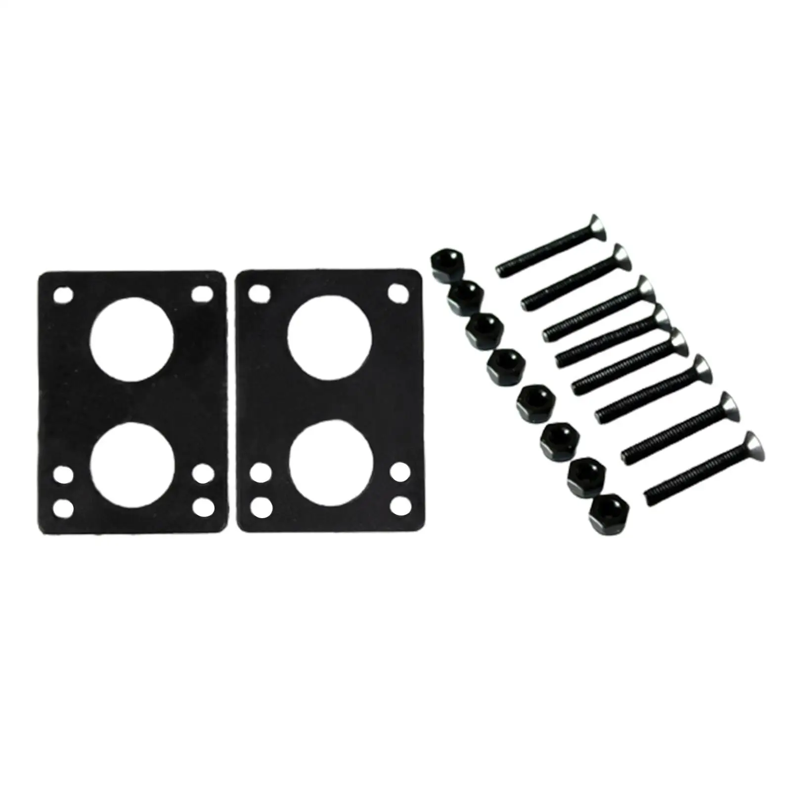 Set of 2 Longboard Skateboard Rubber Riser Pads + 16pcs Screws , Black