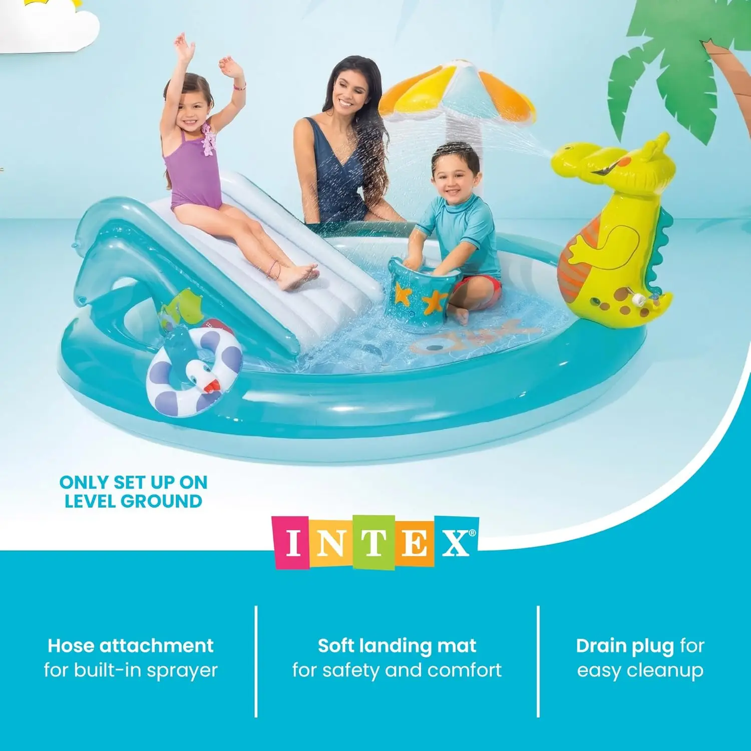 Altrek Store Intex Gator 6.6' x 5.6' x 4" Outdoor Inflatable Kiddie Pool Water Play Swim Center view 5