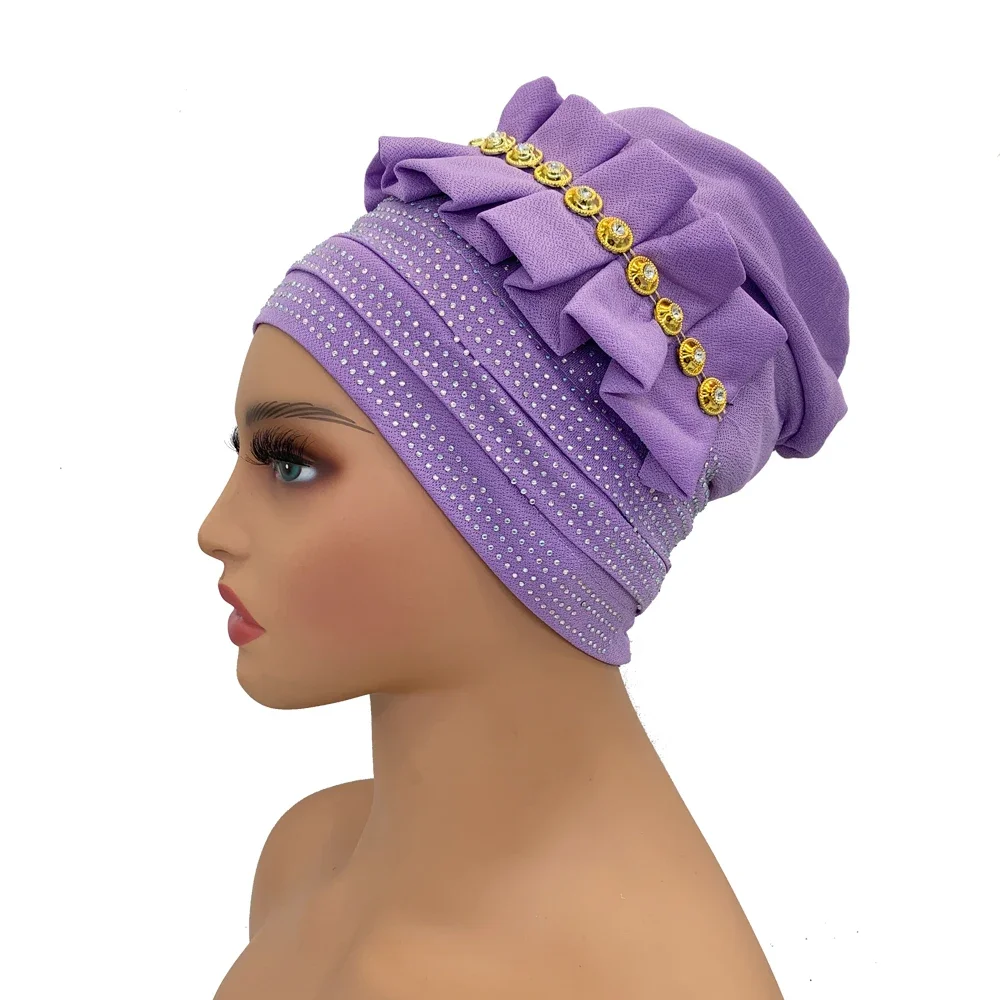 Muslim Headscarf Bonnet Lady Wrap Head Hat Turbante Mujer Ruffled Turban Cap for Women Summer African Head Wraps