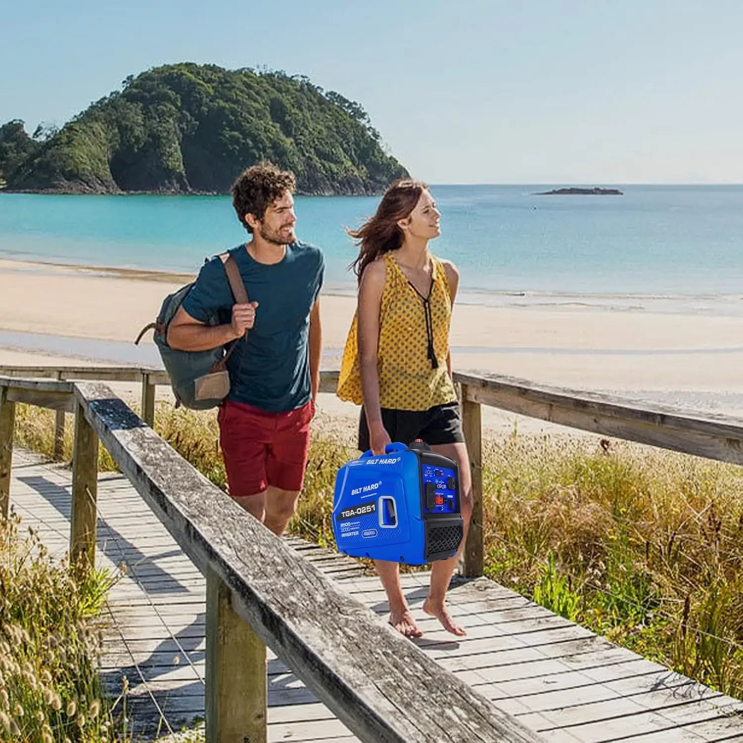 Generador de 2500 vatios, generador de inversor silencioso, motor portátil de 4 tiempos de 80 cc, receptáculo dúplex de 120 V CA y salida de 12 V CC