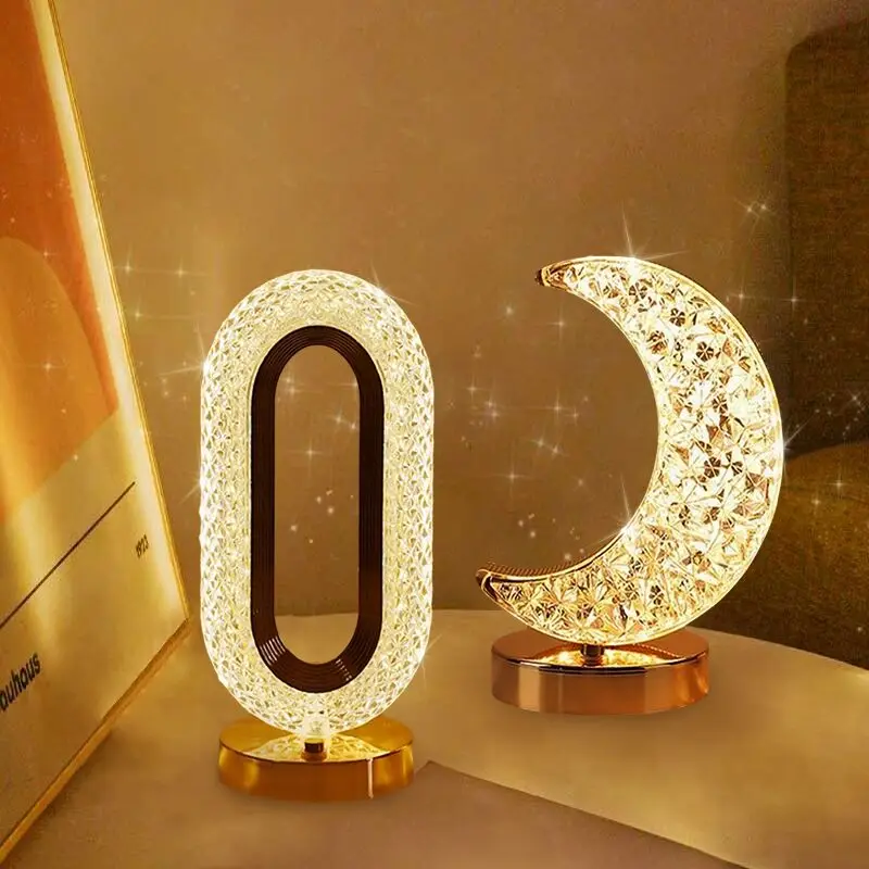 Crystal LED Table Lamp Stepless Dimming USB Charging Touch Switch Remote Control Bedside Light Living Room Decoration Desk Lamp