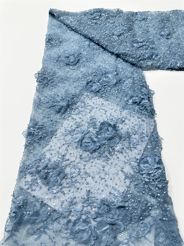 

2025 High-quality African Nigerian Elegant 3D Embroidered Fabric French Tulle Lace Fabric With Sequin For Party Wedding