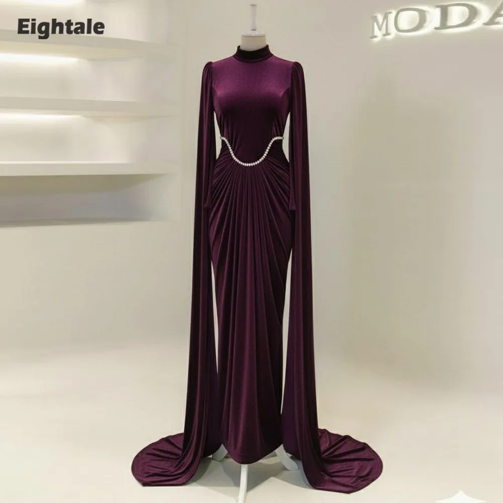 

Eightale Velvet Evening Dress Mermaid Wedding Party Customized Burgundy Beaded Mermaid Arabic Prom Gowns Robes De Soirée
