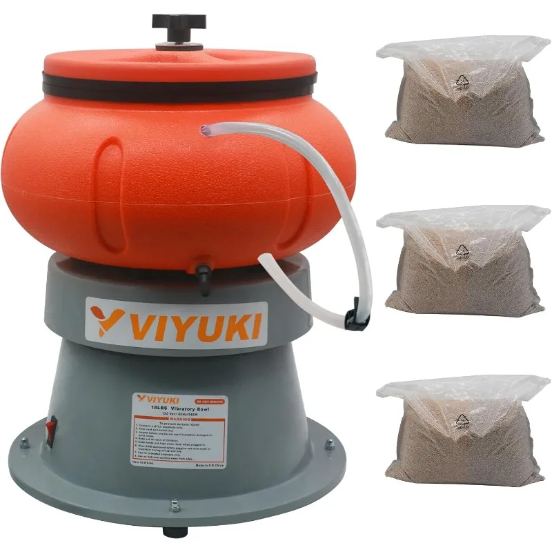 Electric 18LBS Vibratory Tumbler Bowl Tumbling Polishing Machine - Polishing Metal Parts(18LBS & walnut shell media)