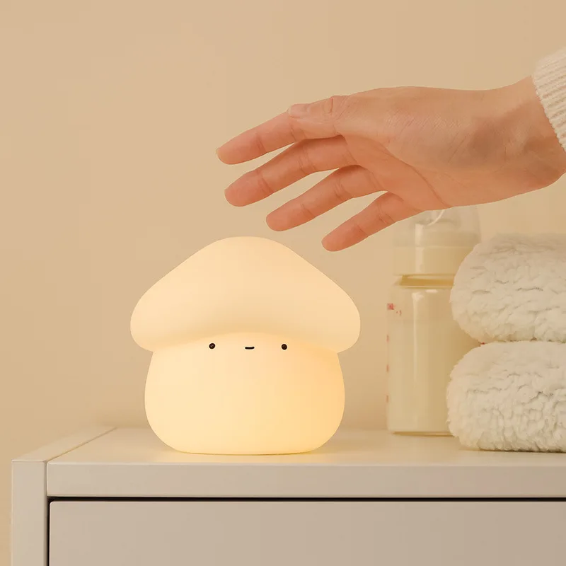 1Pcs Mushroom Head Silicone Night Light USB Rechargeable Timer Dimmable Bedside Lamp for Baby Nursery Atmosphere