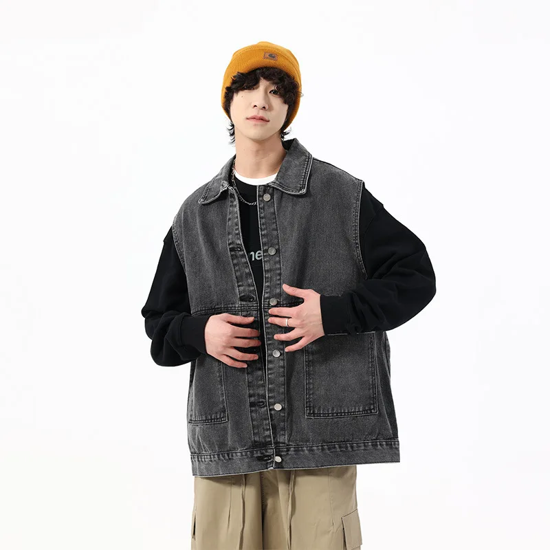 

Осенний мужской жилет, мужская рабочая одежда, модный жилет без рукавов, многослойная одежда, свободная универсальная мужская одежда