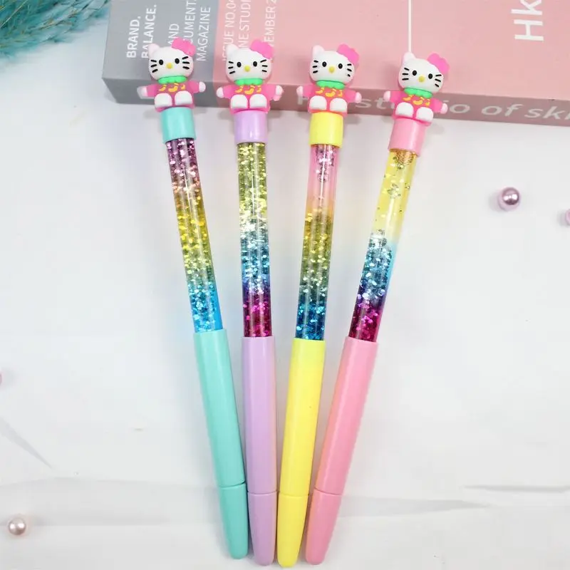 12/24pcs Sanrio  Gel Pens Hello Kitty Cartoon Neutral Pen Quicksand Ball Point Pen Students School Offices Stationery Supplies