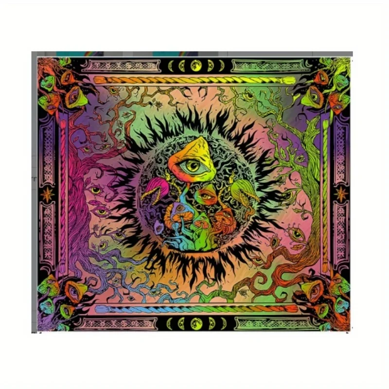 VIKAMA Psychedelic All Seeing Eye Tapestry, Mystic Tree Moon Phase Mushroom Wall Hanging, Witchy Room Wall Decor
