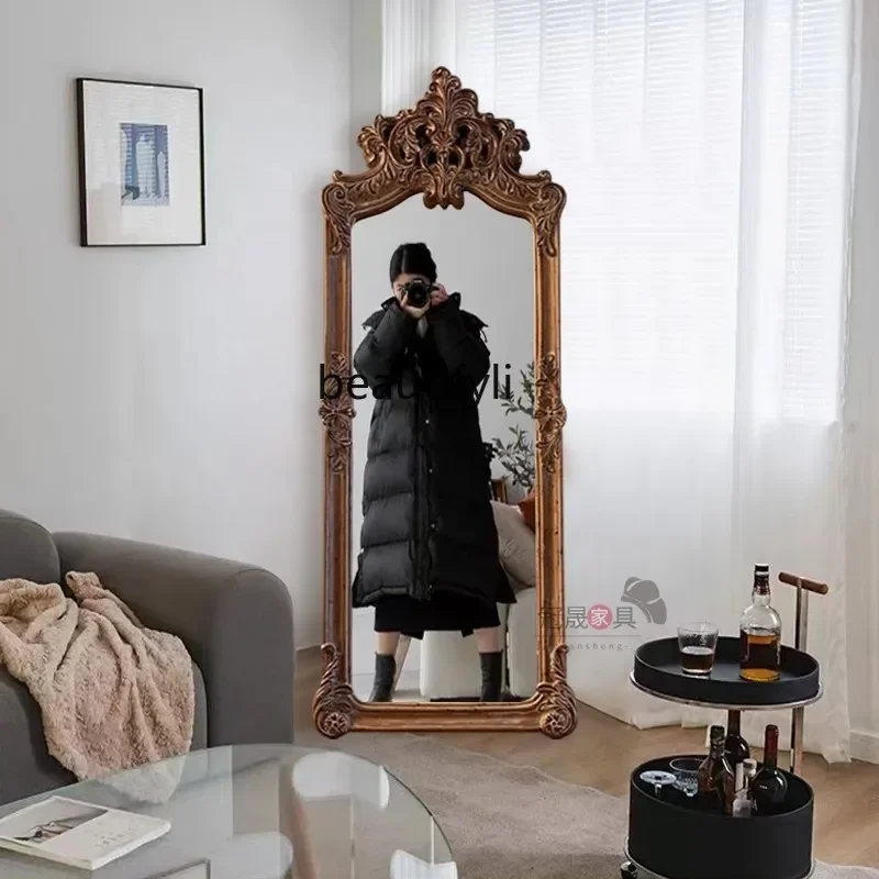 

cqyEuropean retro full-length mirror floor-to-ceiling mirror bedroom French carved wall-mounted classical fitting mirror