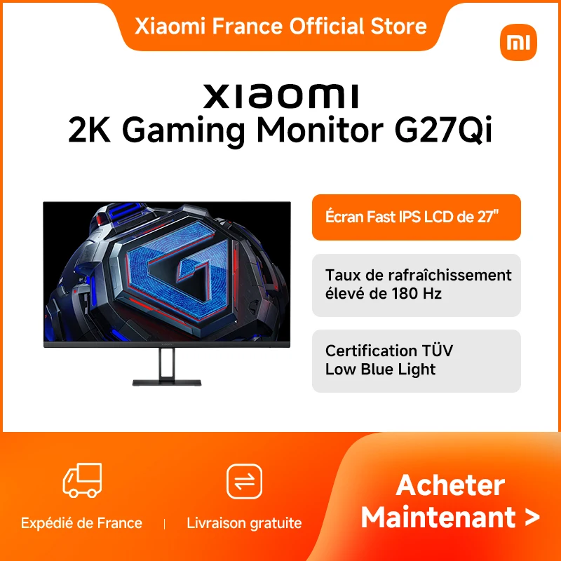 [Officiel] Xiaomi 2K Gaming Monitor G27Qi, Écran Fast IPS LCD de 27", Taux de rafraîchissement élevé de 180 Hz, Certification TÜV Low Blue Light, Socle pratique et réglable