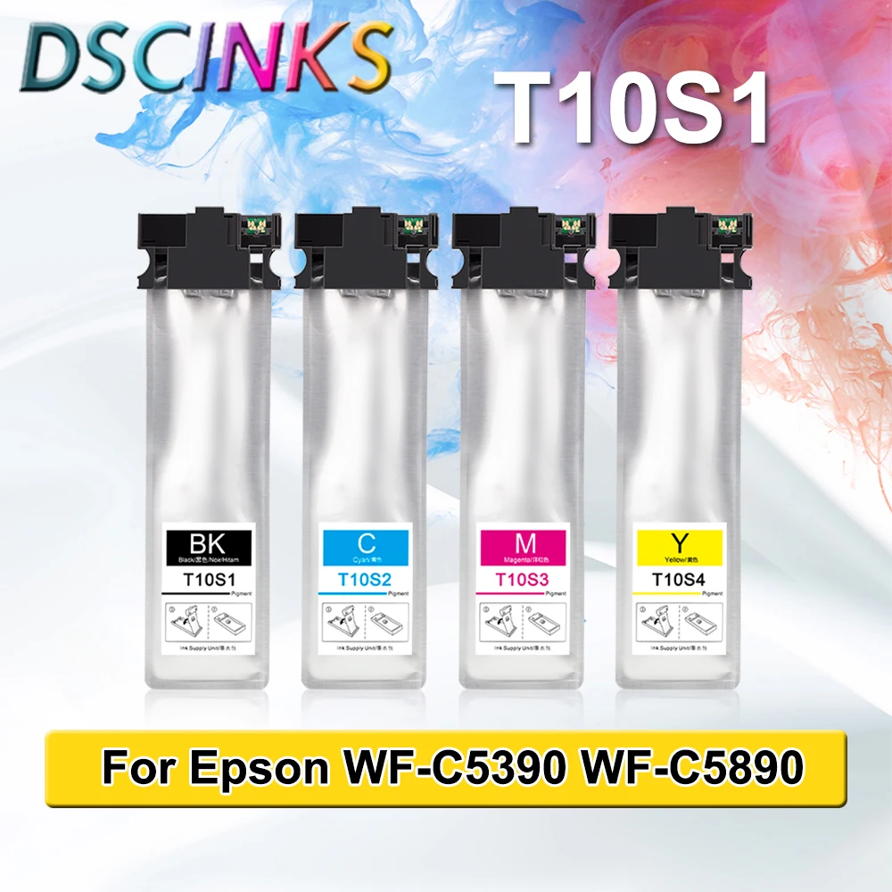 T10S1 T10S2 T10S3 T10S4 Ink Pack For Epson WorkForce Pro WF-C5390 WF-C5890 Printer Ink Cartridge With Chip Pigment Ink Bag 60ml