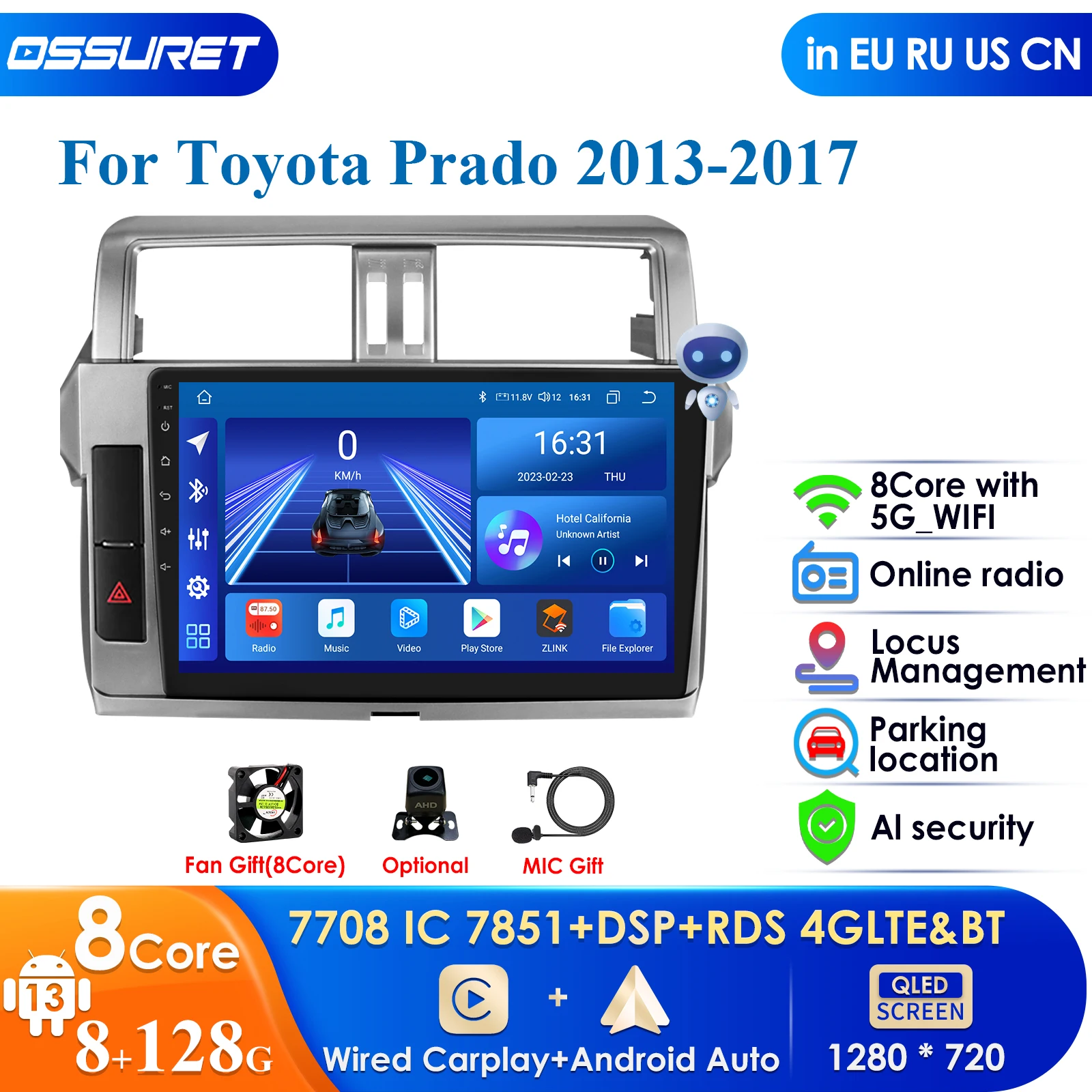 

Plus for Toyota Land Cruiser Prado 150 2013 - 2017 Car Radio Multimedia Video Player Navigation GPS No 2din 2 Din Fm Stereo Wifi