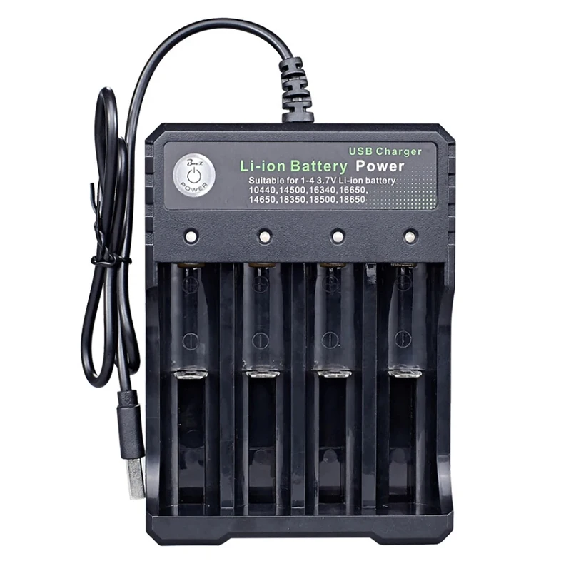 18650 Battery Charger Black 4 Slots AC 110V 220V Dual For 18650 Charging 3.7V Rechargeable Lithium Battery USB Charger 1X 2X 3X