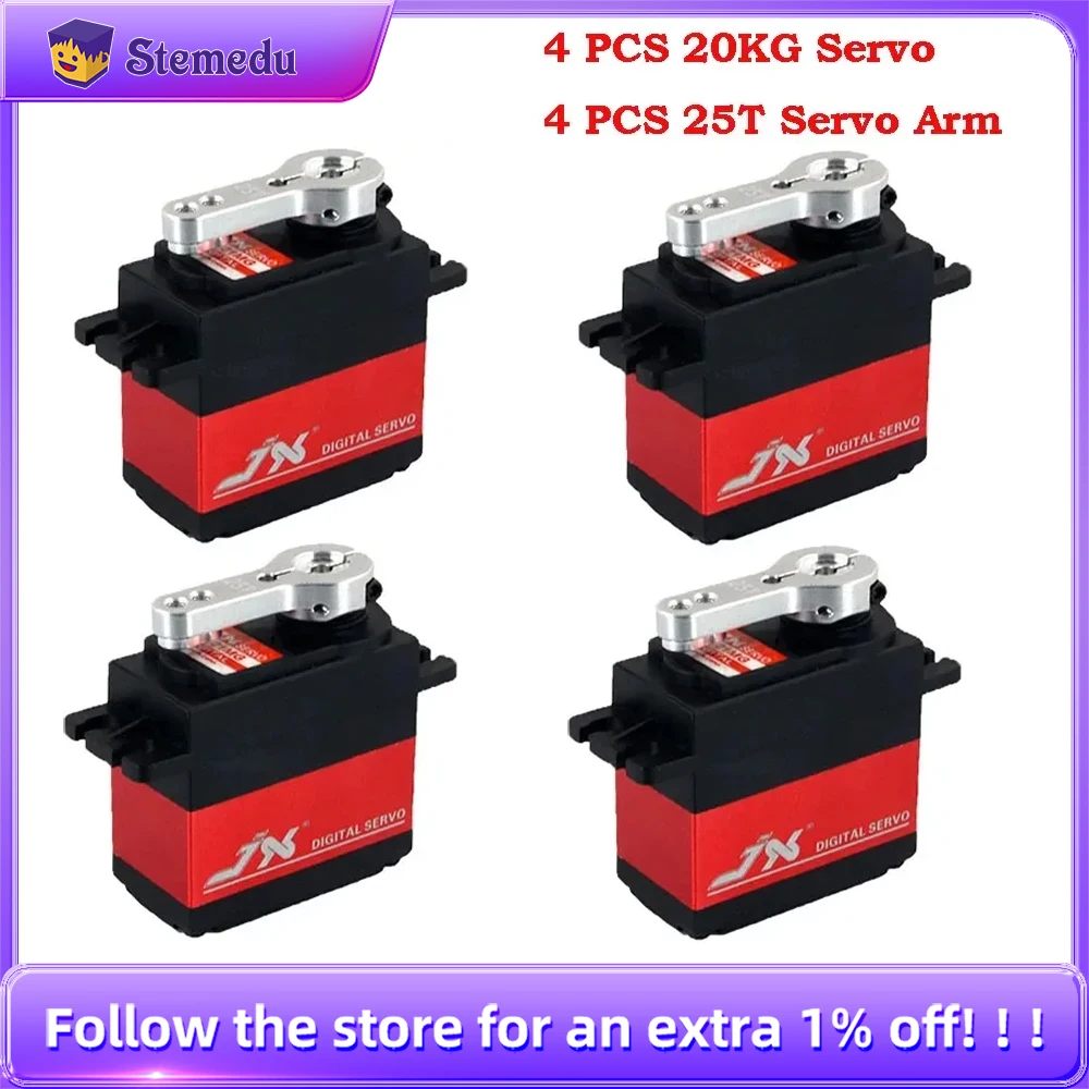 

4PCS JX PDI-6221MG Metal Gear 20kg RC Servo Arm Large Torque Digital Coreless Motor Servo for Car Crawler Boat Helicopter Model