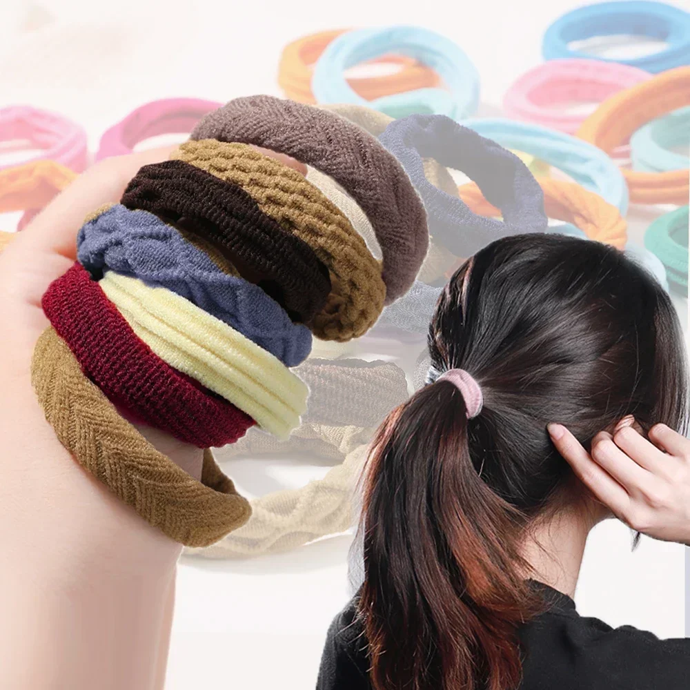 Simples Basic Elastic Hair Bandas para Mulheres e Meninas Scrunchie, Ponytail Holder, Rubber Headband, Acessórios para Cabelo, Laços, Moda, 12 peças