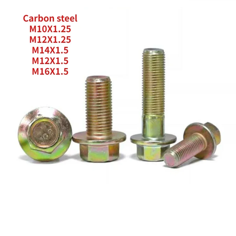 2/5/10/20pcs 10.9 Grade Fine Tooth Flange Bolt Gb5787 Screw M10x1.25/ M12x1.25/ M14x1.5/m12x1.5/m16x1.5