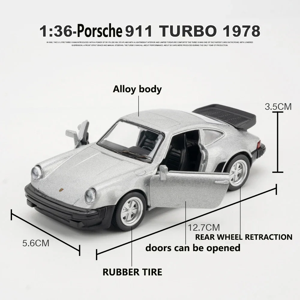 MAKEDA 1/36 Scale Porsche 911 Turbo Toy Car Model Alloy Diecast Retro Racing with Pull Back Scale Model for Boy Gift Collection