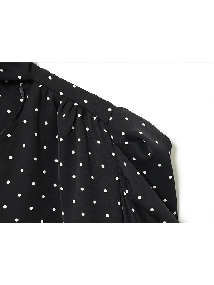 2026年新作 レディース Vネック ミニドレス ファッション 水玉模様プリント 長袖ドレス カジュアル ショートドレス スカーフ付き シックな婦人服