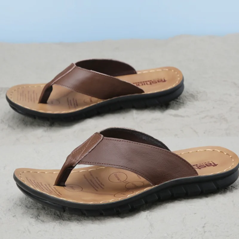 Herren Flip-Flops Marke Rindsleder Hausschuhe Mode Lässig Pinch Slipper Outdoor Rutschfeste Strand Hausschuhe für Männer Flache Rutschen