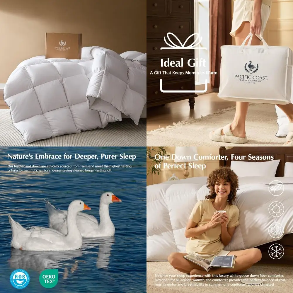

King Size Pacific Coast Goose Down Comforter - Extra Plush White Duvet, Ultra Soft, Breathable, Suitable for All Seasons