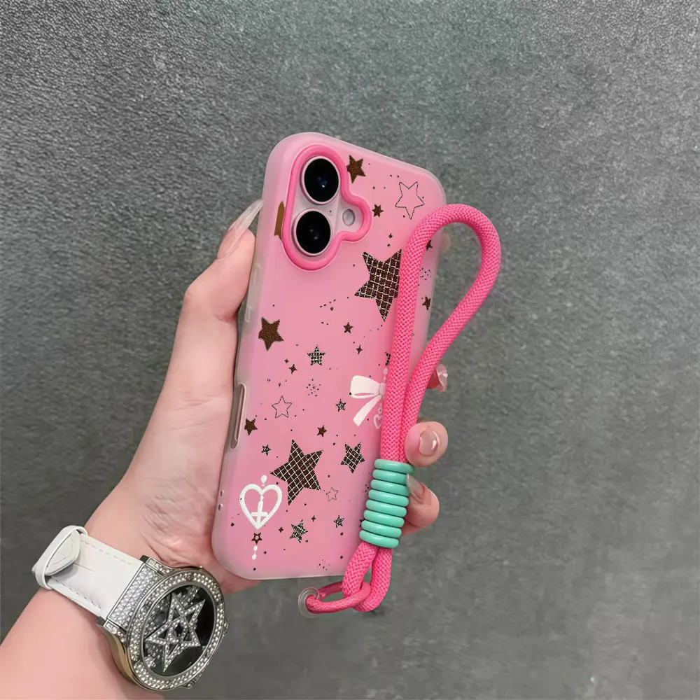 Plaid Star Korean Lanyard Phone Case For iPhone 17 15 14 16 13 12 11 Pro Max14 7 8 15 16 Plus XS XR SE 16 15 Wrist Strap Cover view 5