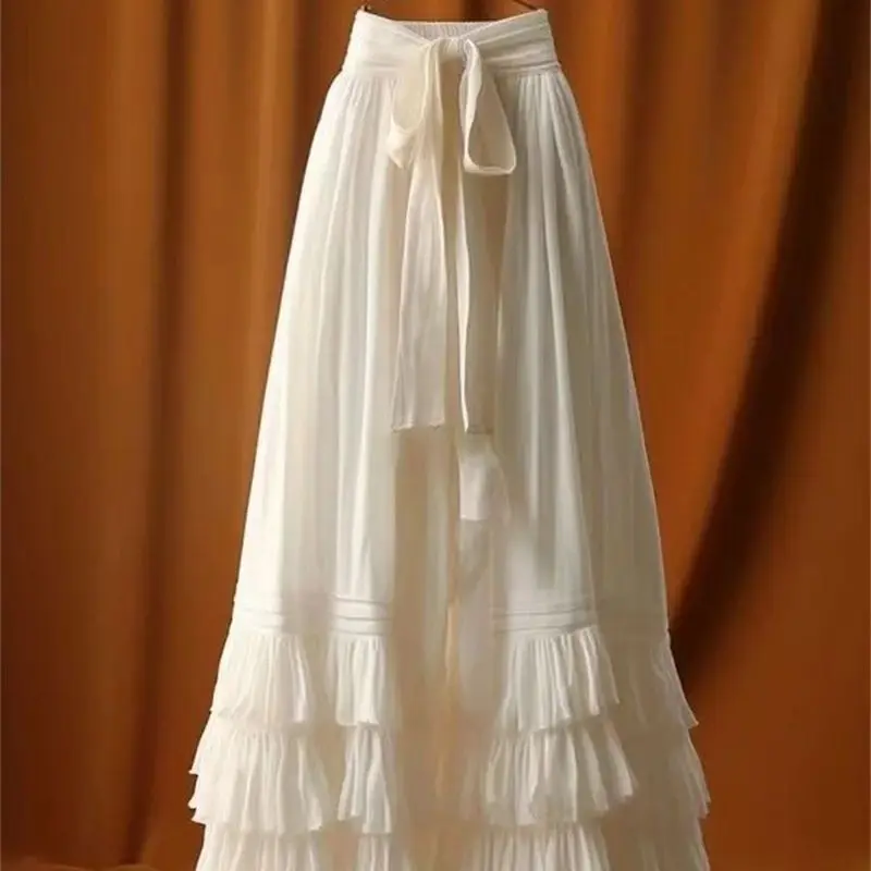 

Women's High Waist Lace Up Party Jupe 406P Vintage Gothic Multilayer Ruffles Cake Skirt French Elegant Lolita Midi Skirt Sweet