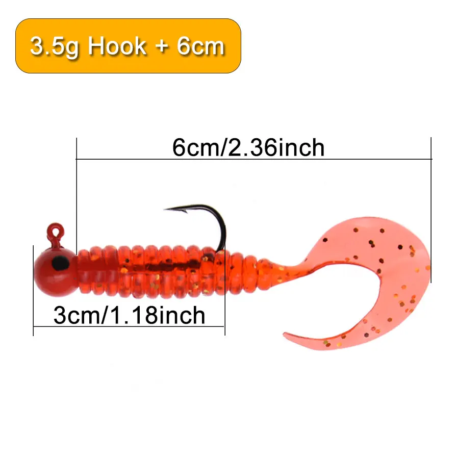 Mrlurion 8 stuks 6 cm vissen set jigging hoofd haak met zachte worm grub lokken aas, baars bas snoek lokken aas isca