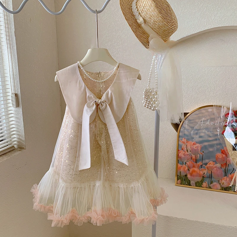 Vestido de princesa con lazo para niña, ropa bonita y suave de edición coreana, novedad de verano, 2024