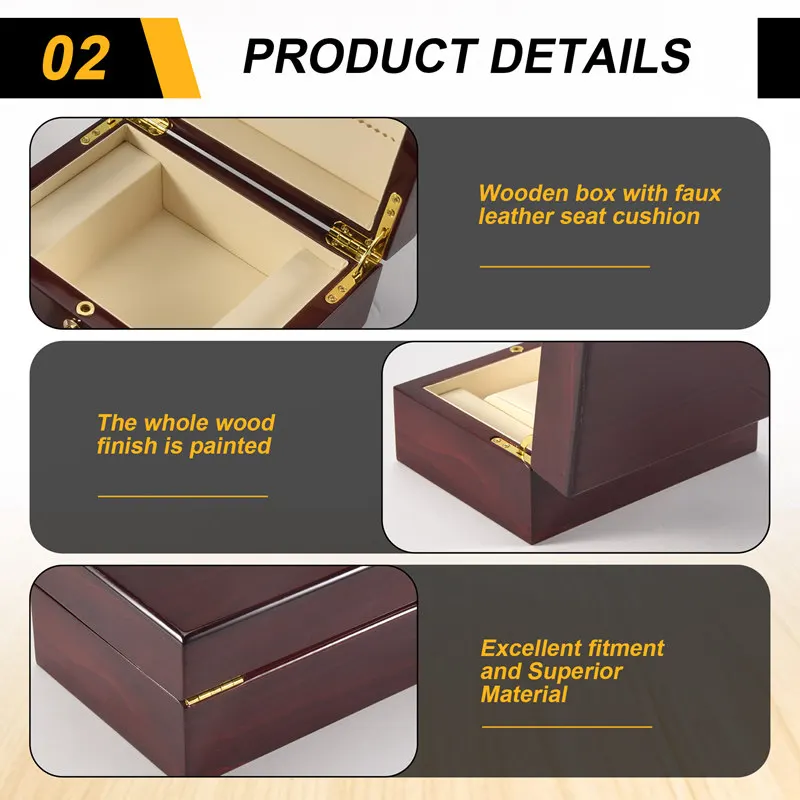 ●Large Size Wood Lacquered Glossy Single Watch Box with PU Leather Cushion