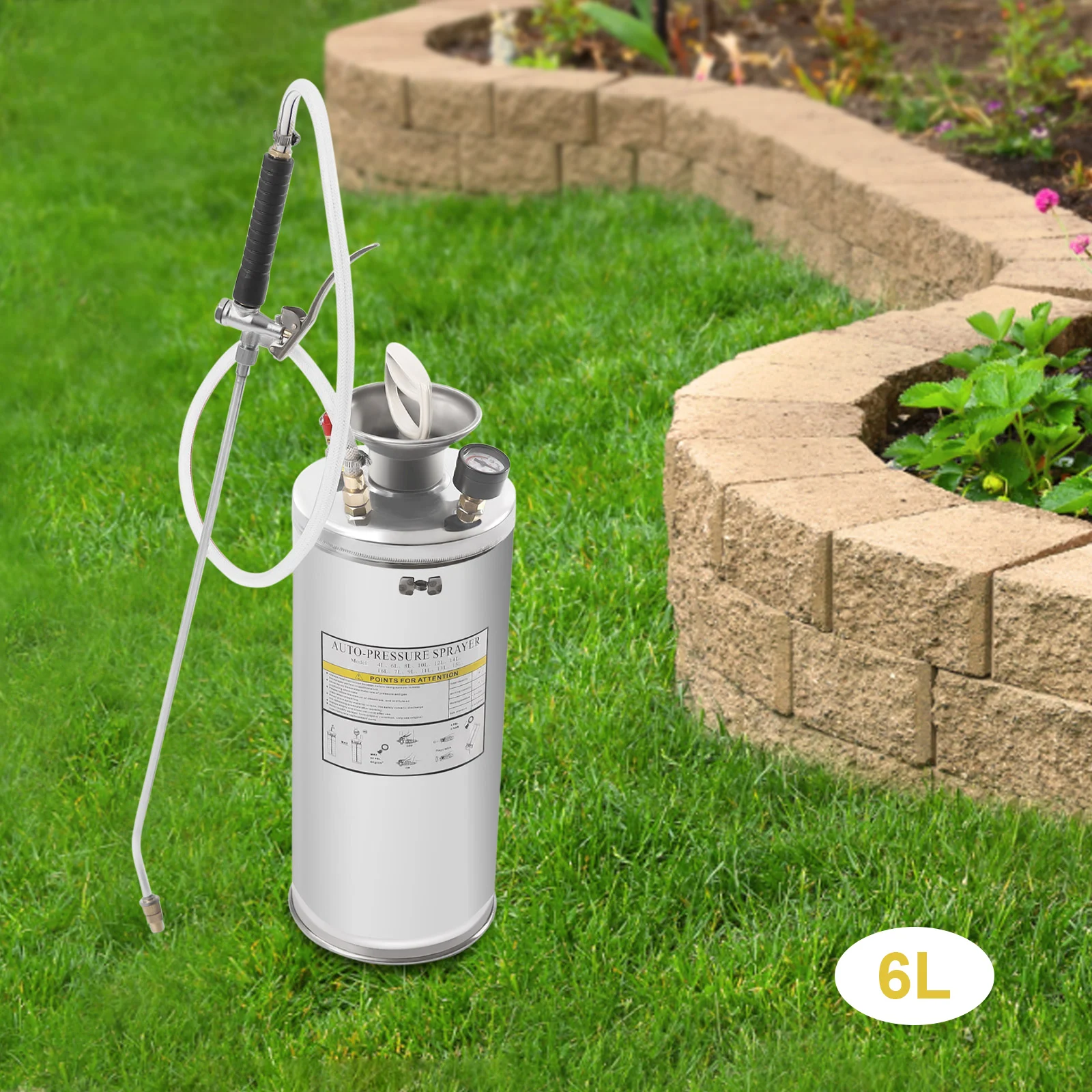 

1.5 Gallon 6L Garden Sprayer, Stainless Steel Sprayer, Sprayers, Adjustable Nozzle, High Pressure, Manual Pump for Lawn Watering