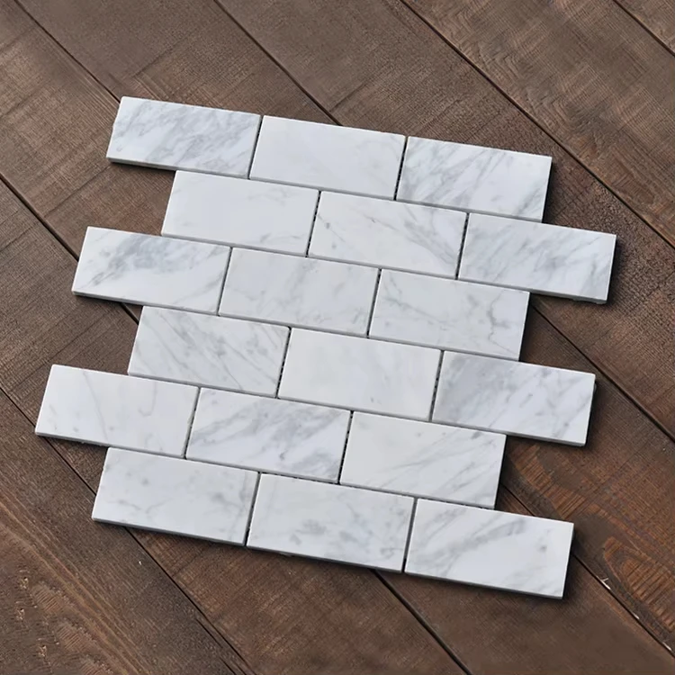 

White marble tile mosaic bathroom wall kitchen splashback subway tile design villa decoration luxury home custom