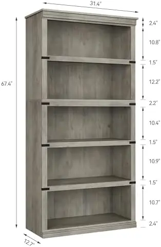 5 Tier Bookcase, Farmhouse Book Shelf with Storage, 67.4 Inch Tall Open Display Bookshelves, Wooden 5 Shelf Bookcase