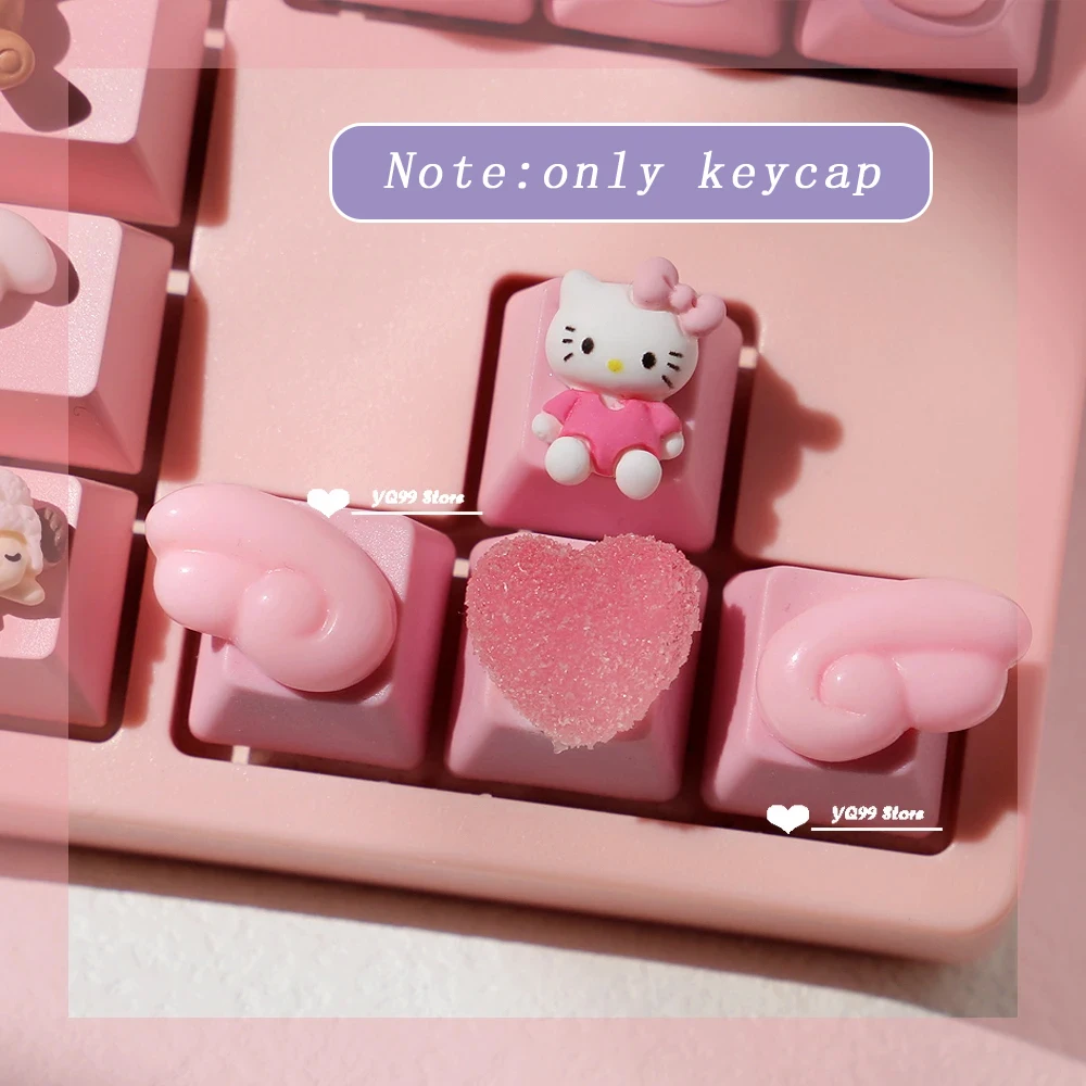 لطيف شفافة الوردي أسود أبيض أجنحة كيكابس ل الكرز Mx التبديل اليدوية لوحة المفاتيح الميكانيكية R4 مفتاح مخصص القط Diy Keycap #3