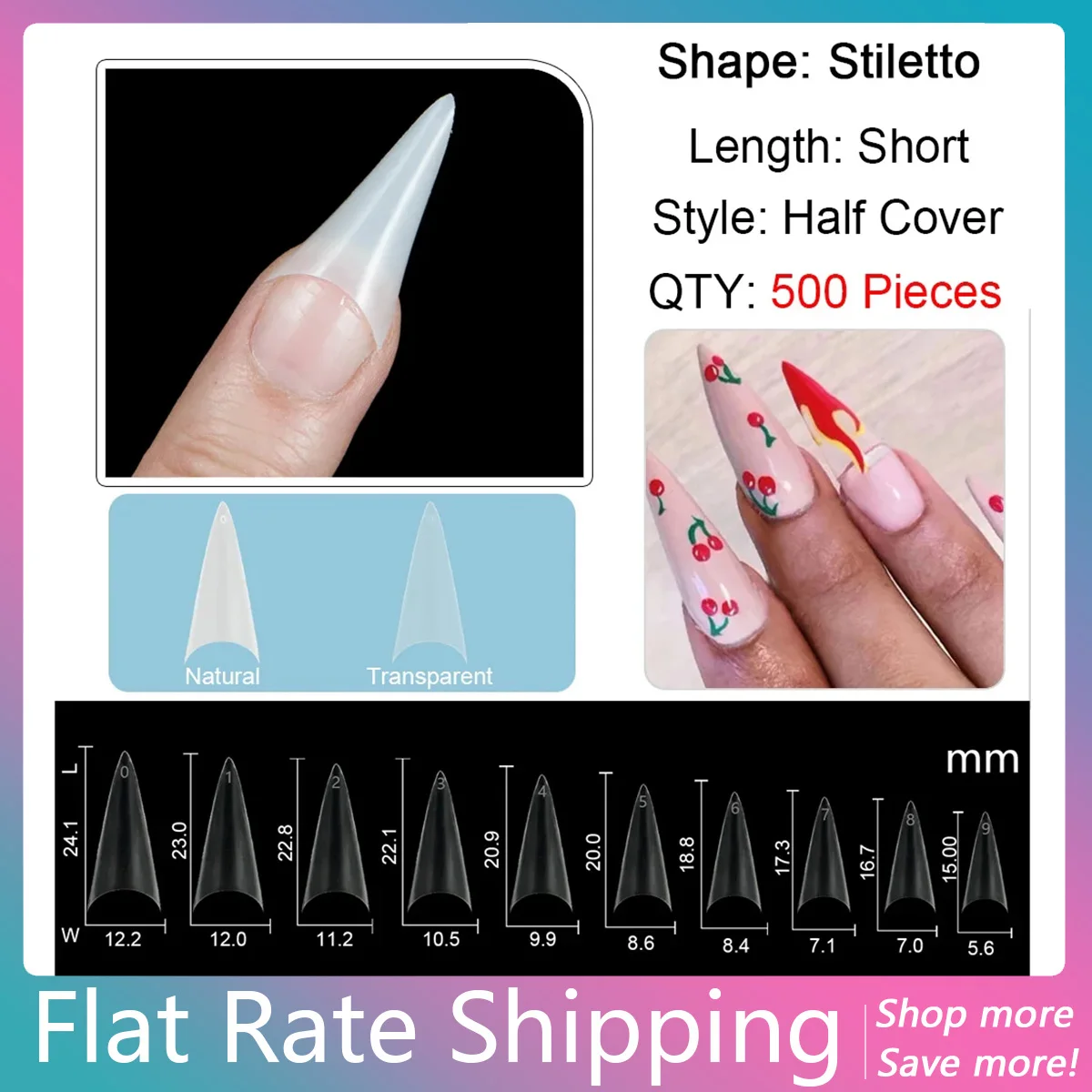 500Pcs/bag Full Cover Sharp Fake Nails Art Plastic Press On Nails Art Long Nail Display Stiletto False Nails Tips Salon Tools