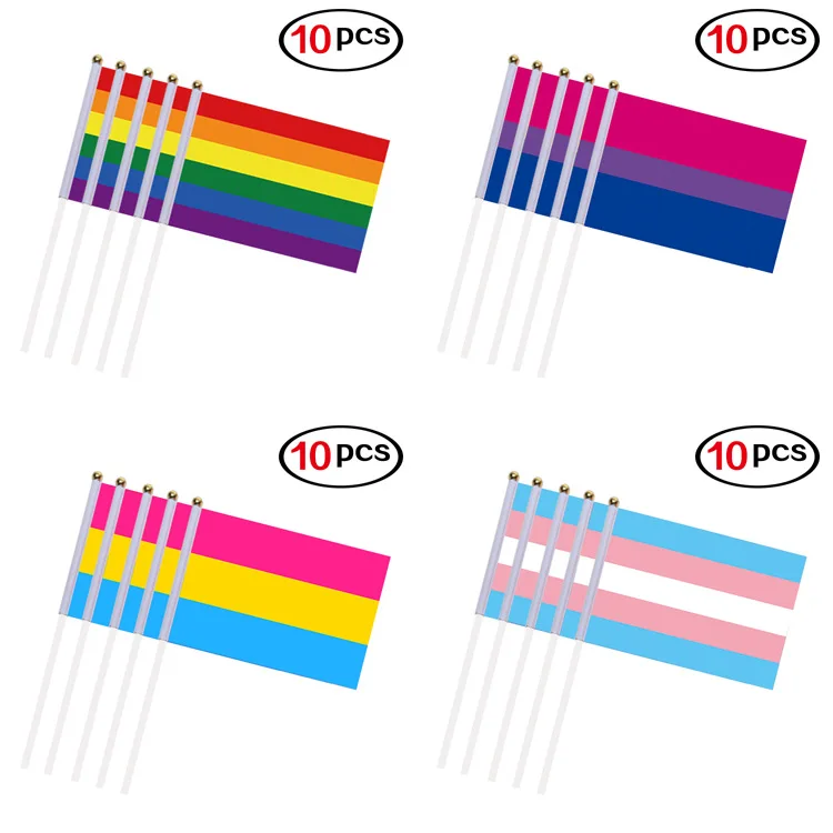 

10PCS 14*21CM Gay Pride Flags Easy To Hold Mini Small Rainbow Flags With Flagpoles Home Decor Gay Friendly LGBT Flag #WO