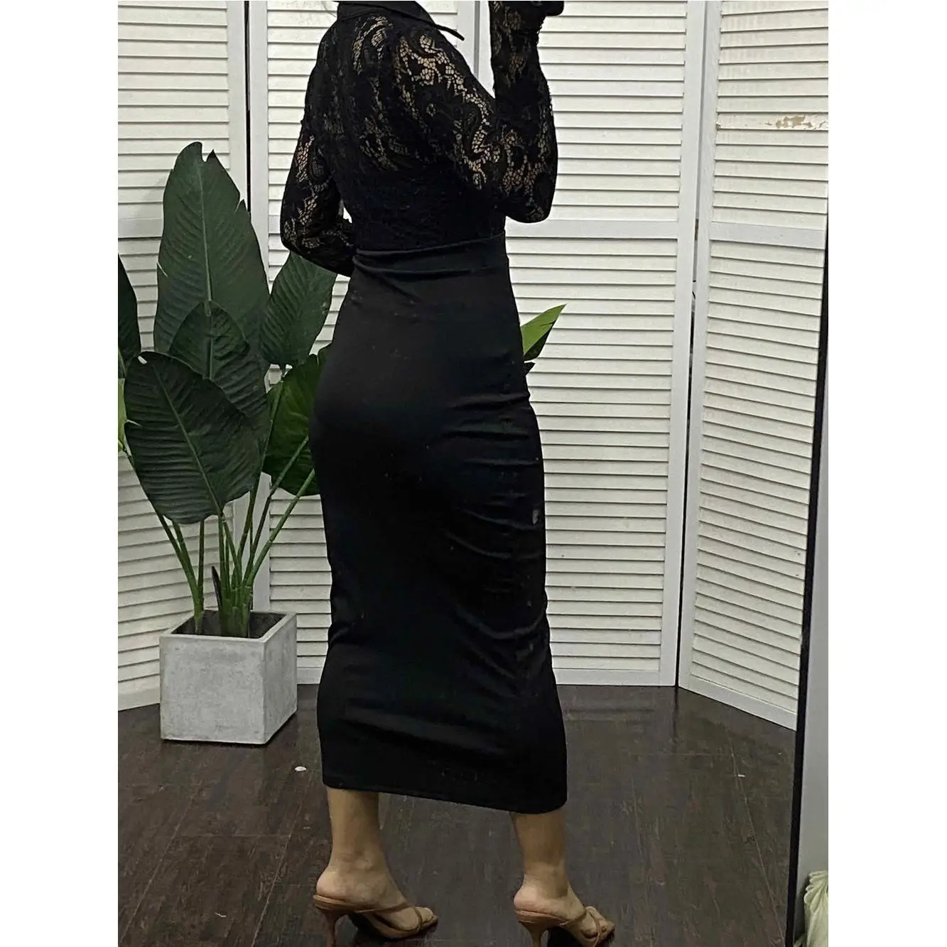 

Новинка 2024, женская длинная кружевная облегающая юбка в стиле пэчворк с высокой талией, полиуретановая юбка с запахом, сладкая и пряная