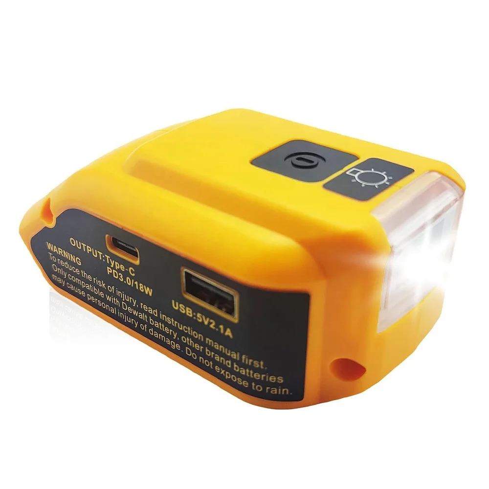 

For De Walt 20V Battery Charger Adapter USB Type C LED Lights Work For RV Camping & Travel Tool Generators Power Converter