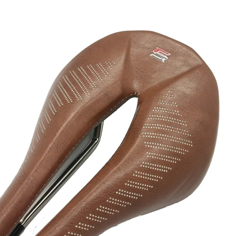 TAOZIK Comfortable Sponge Leather Brown MTB Bike Saddle 270*145mm Light Hollow Alloy Titanium Bicycle Seat Accesories