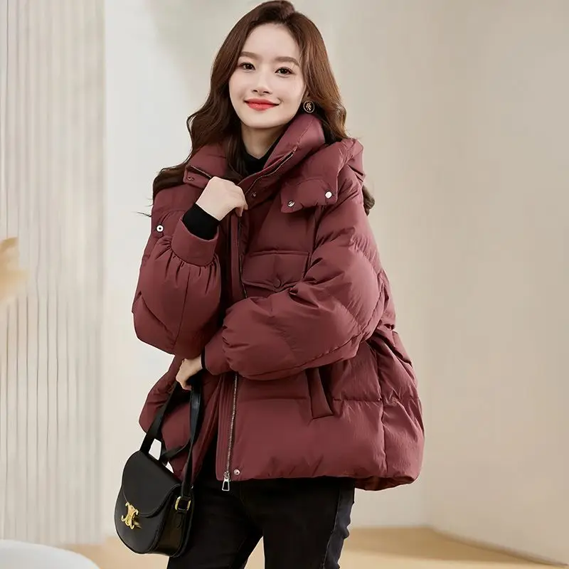 Chaqueta de plumón de algodón de estilo coreano para mujer, Parkas gruesas cortas informales, con capucha, cálidas y sueltas, prendas de vestir, nueva chaqueta acolchada de algodón, Otoño e Invierno